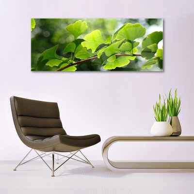 Glass Wall Art Branch leaves floral brown green