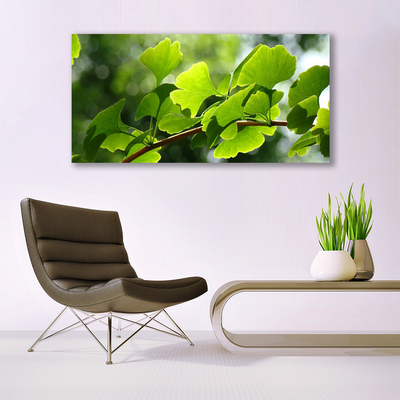 Glass Wall Art Branch leaves floral brown green