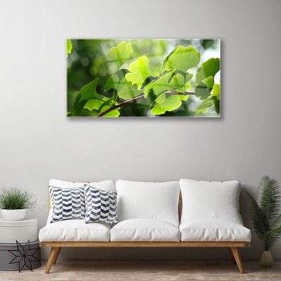 Glass Wall Art Branch leaves floral brown green