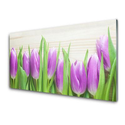 Glass Wall Art Tulips floral pink green