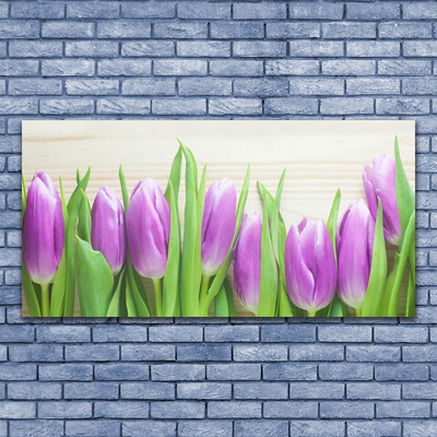 Glass Wall Art Tulips floral pink green