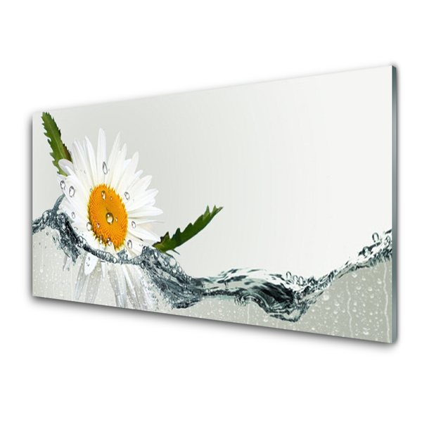 Glass Wall Art Daisy water art yellow white blue