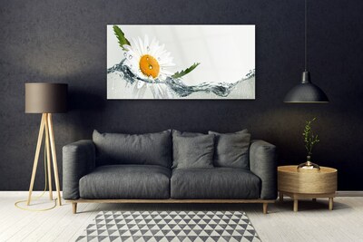 Glass Wall Art Daisy water art yellow white blue