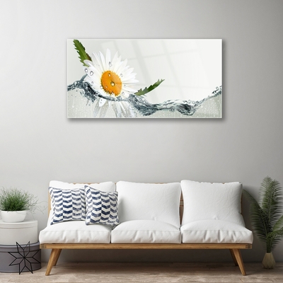 Glass Wall Art Daisy water art yellow white blue