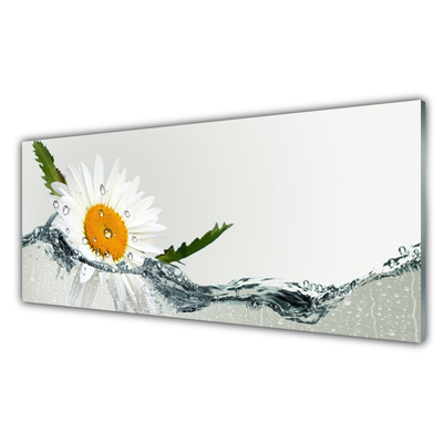 Glass Wall Art Daisy water art yellow white blue