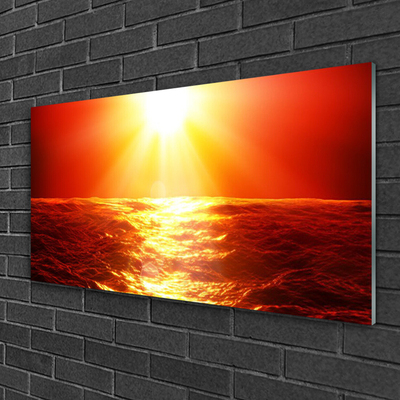 Glass Wall Art Sun sea landscape yellow orange