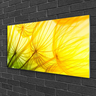 Glass Wall Art Dandelion floral green yellow