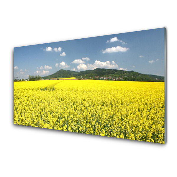 Glass Wall Art Meadow nature yellow