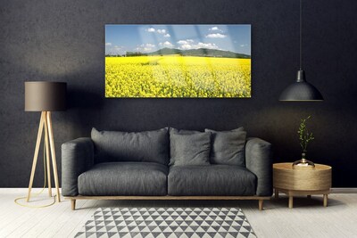 Glass Wall Art Meadow nature yellow