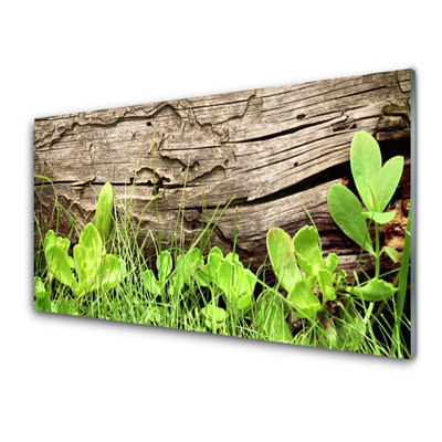 Glass Wall Art Grass leaves floral green