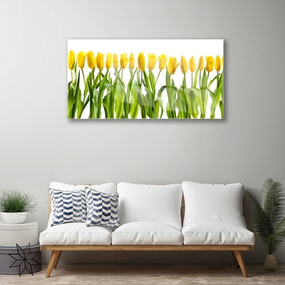 Glass Wall Art Tulips floral green yellow