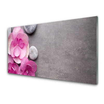 Glass Wall Art Flower stones floral pink grey