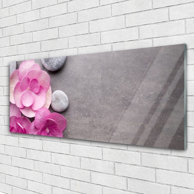 Glass Wall Art Flower stones floral pink grey