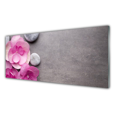 Glass Wall Art Flower stones floral pink grey