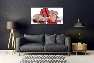 Glass Wall Art Rose conch stones art red white grey