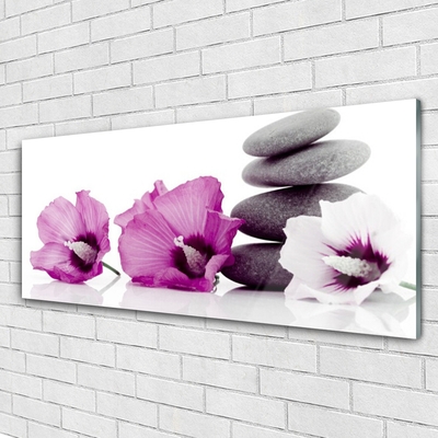 Glass Wall Art Flower stones floral pink white grey