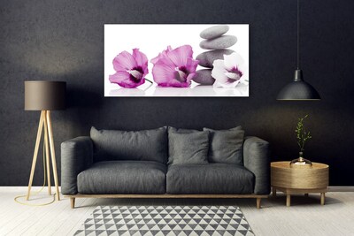 Glass Wall Art Flower stones floral pink white grey