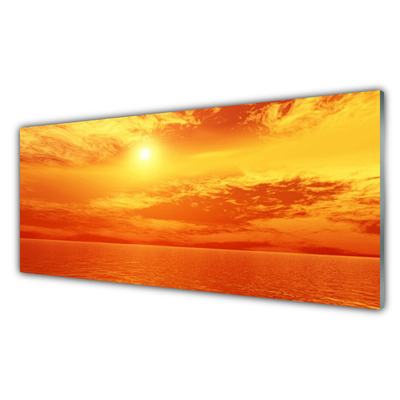 Glass Wall Art Sun sea landscape yellow