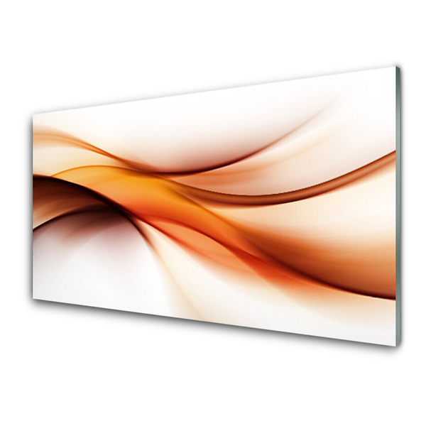 Glass Wall Art Abstraction art white brown yellow