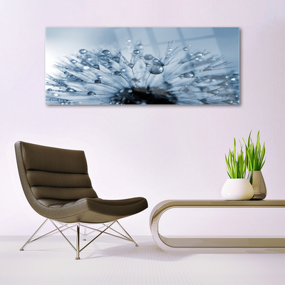 Glass Wall Art Dandelion floral blue