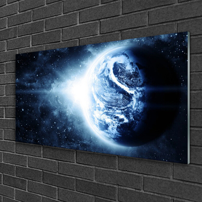Glass Wall Art Globe universe black blue white