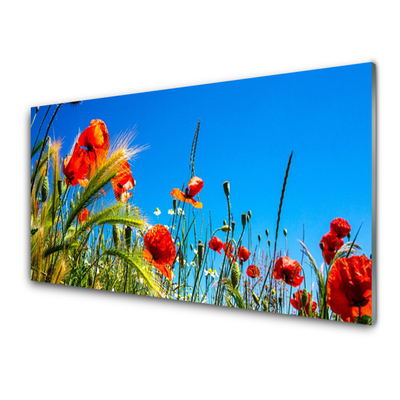 Glass Wall Art Flowers floral red green