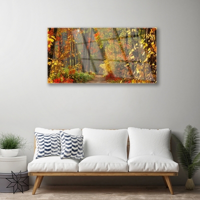 Glass Wall Art Forest nature brown green yellow orange