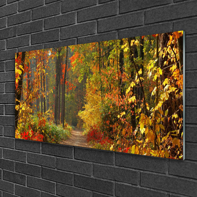 Glass Wall Art Forest nature brown green yellow orange