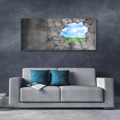 Glass Wall Art Hole grass sky art grey blue green