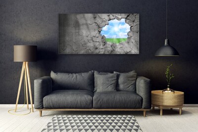 Glass Wall Art Hole grass sky art grey blue green