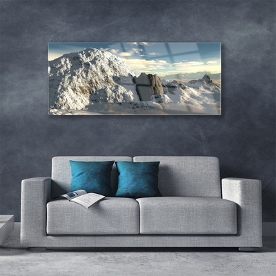 Glass Wall Art Mountains landscape grey white