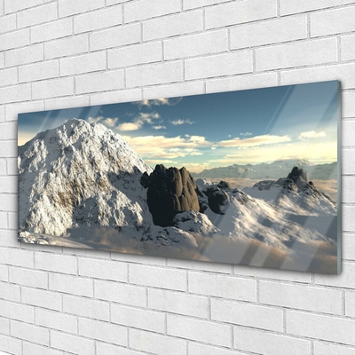 Glass Wall Art Mountains landscape grey white