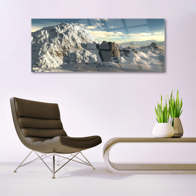 Glass Wall Art Mountains landscape grey white