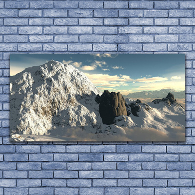 Glass Wall Art Mountains landscape grey white