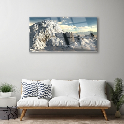 Glass Wall Art Mountains landscape grey white