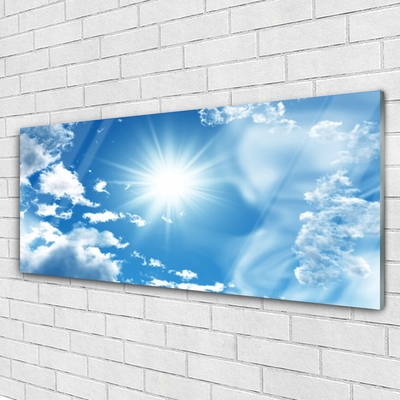 Glass Wall Art Heaven sun landscape white blue