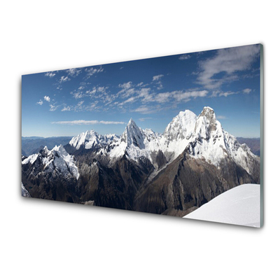 Glass Wall Art Mountains landscape white grey