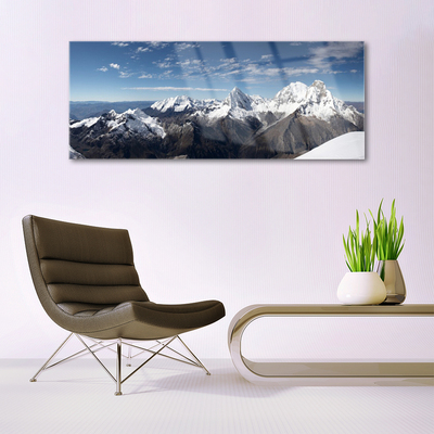 Glass Wall Art Mountains landscape white grey