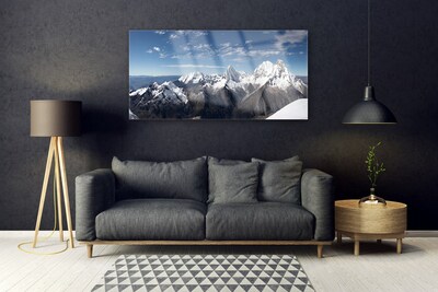 Glass Wall Art Mountains landscape white grey