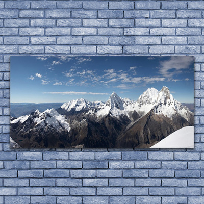 Glass Wall Art Mountains landscape white grey