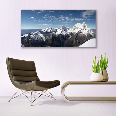 Glass Wall Art Mountains landscape white grey