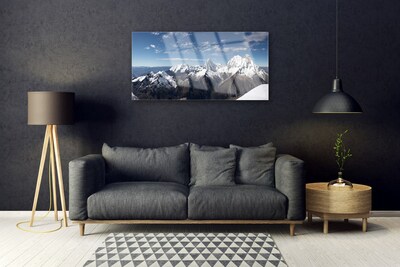 Glass Wall Art Mountains landscape white grey