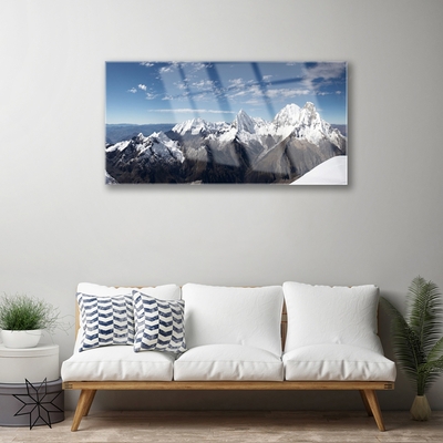 Glass Wall Art Mountains landscape white grey