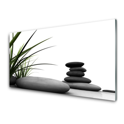 Glass Wall Art Grass stones art green grey