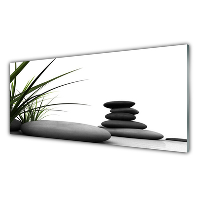 Glass Wall Art Grass stones art green grey