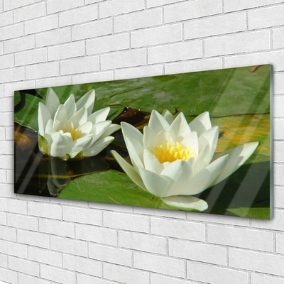 Glass Wall Art Flowers floral yellow white