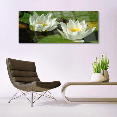 Glass Wall Art Flowers floral yellow white