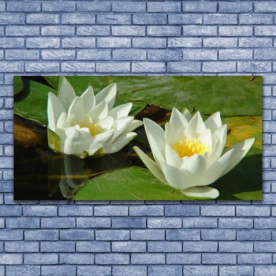 Glass Wall Art Flowers floral yellow white