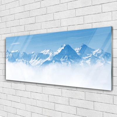 Glass Wall Art Mountain fog landscape blue white