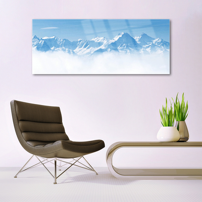 Glass Wall Art Mountain fog landscape blue white